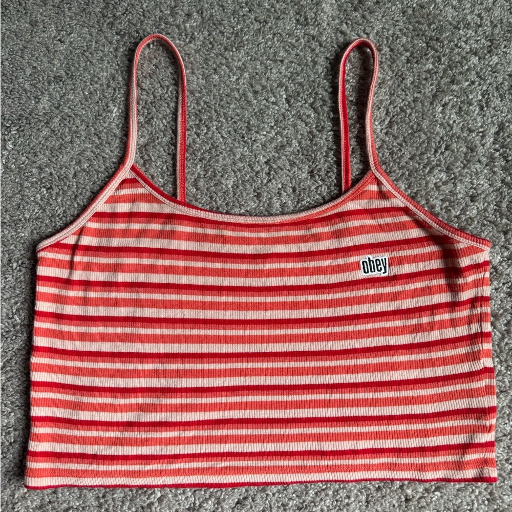 Obey Red and White Striped Top